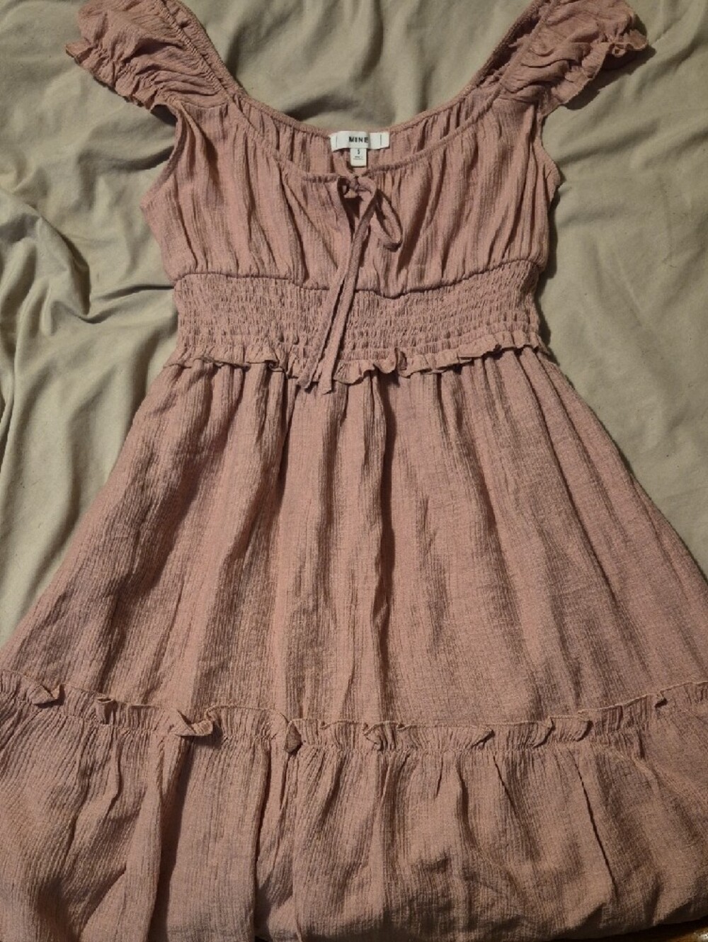 MINE Pink Smocked Waist Ruffled Sundress